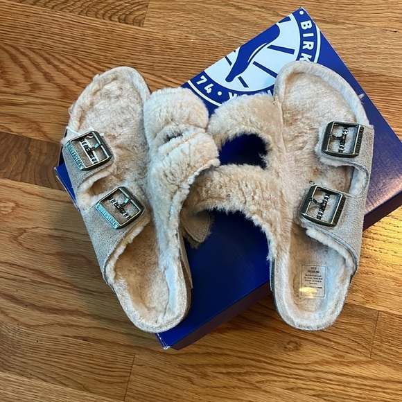 Birkenstock Arizona Shearling Suede Leather Sandal Size 8 New in Box - Picture 13 of 15